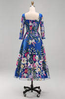 Load image into Gallery viewer, Royal Blue Floral Square Neck A Line Maxi Mother of the Bride Dress