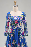 Load image into Gallery viewer, Royal Blue Floral Square Neck A Line Maxi Mother of the Bride Dress
