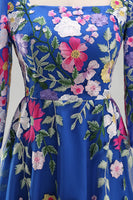Load image into Gallery viewer, Royal Blue Floral Square Neck A Line Maxi Mother of the Bride Dress