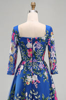 Load image into Gallery viewer, Royal Blue Floral Square Neck A Line Maxi Mother of the Bride Dress
