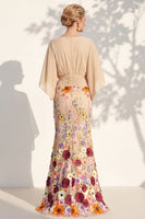 Load image into Gallery viewer, Champagne Floral Mermaid V-Neck Long Mother of the Bride Dress with Sleeves