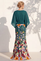Load image into Gallery viewer, Champagne Floral Mermaid V-Neck Long Mother of the Bride Dress with Sleeves