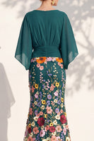 Load image into Gallery viewer, Champagne Floral Mermaid V-Neck Long Mother of the Bride Dress with Sleeves