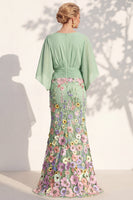 Load image into Gallery viewer, Champagne Floral Mermaid V-Neck Long Mother of the Bride Dress with Sleeves