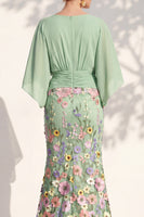 Load image into Gallery viewer, Champagne Floral Mermaid V-Neck Long Mother of the Bride Dress with Sleeves
