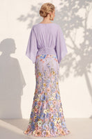 Load image into Gallery viewer, Champagne Floral Mermaid V-Neck Long Mother of the Bride Dress with Sleeves