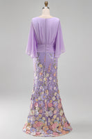 Load image into Gallery viewer, Champagne Floral Mermaid V-Neck Long Mother of the Bride Dress with Sleeves
