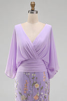 Load image into Gallery viewer, Champagne Floral Mermaid V-Neck Long Mother of the Bride Dress with Sleeves