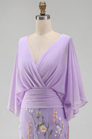 Load image into Gallery viewer, Champagne Floral Mermaid V-Neck Long Mother of the Bride Dress with Sleeves