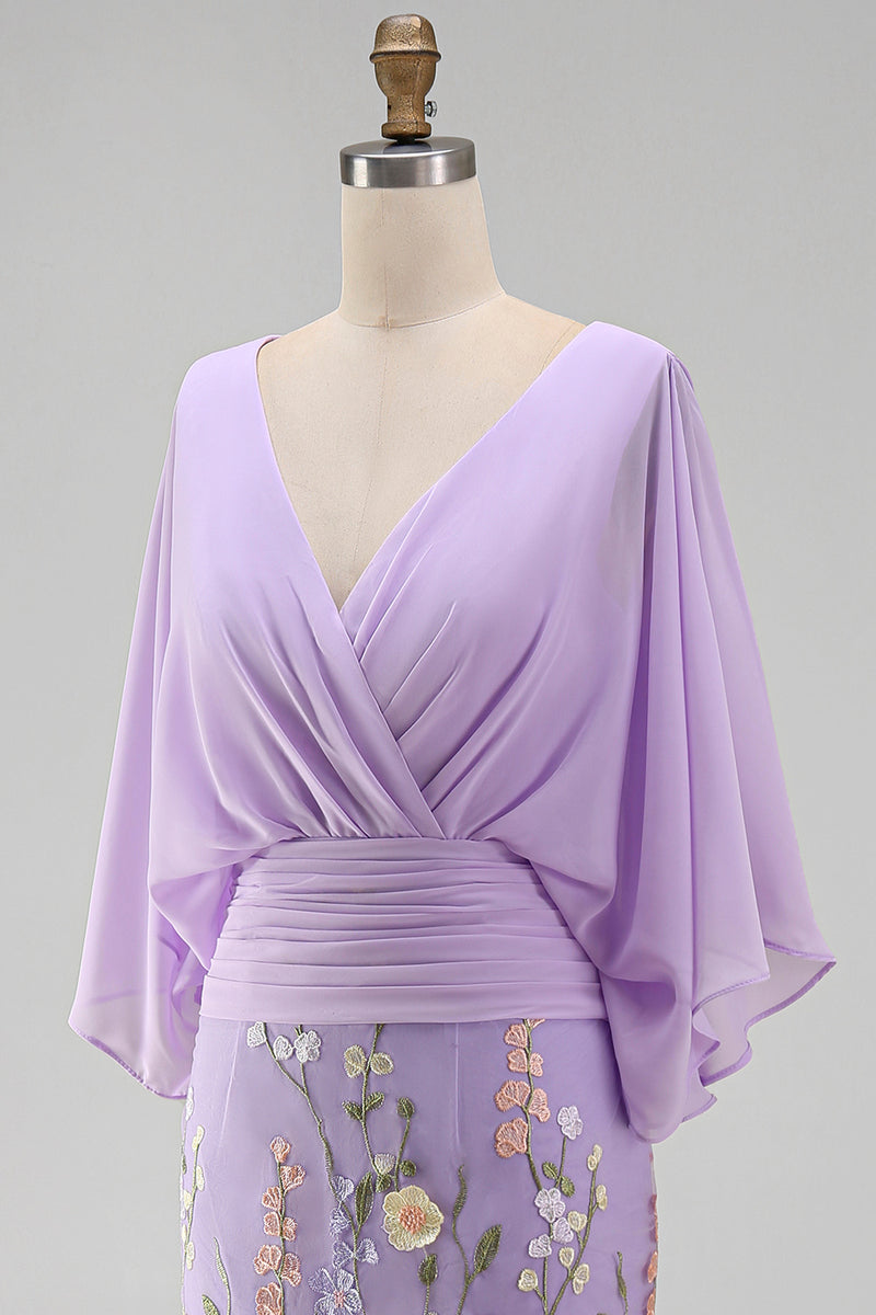 Load image into Gallery viewer, Champagne Floral Mermaid V-Neck Long Mother of the Bride Dress with Sleeves