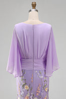 Load image into Gallery viewer, Champagne Floral Mermaid V-Neck Long Mother of the Bride Dress with Sleeves