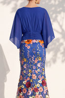 Load image into Gallery viewer, Champagne Floral Mermaid V-Neck Long Mother of the Bride Dress with Sleeves