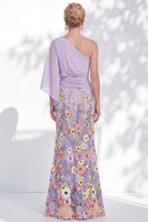 Load image into Gallery viewer, Champagne Floral Mermaid One Shoulder Long Mother of the Bride Dress with Sleeves