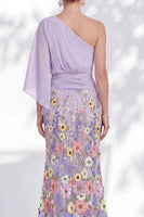 Load image into Gallery viewer, Champagne Floral Mermaid One Shoulder Long Mother of the Bride Dress with Sleeves