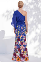 Load image into Gallery viewer, Champagne Floral Mermaid One Shoulder Long Mother of the Bride Dress with Sleeves