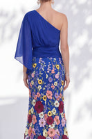 Load image into Gallery viewer, Champagne Floral Mermaid One Shoulder Long Mother of the Bride Dress with Sleeves