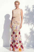 Load image into Gallery viewer, Green Floral Boat Neck Ruched Mermaid Long Mother of the Bride Dress