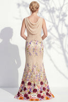 Load image into Gallery viewer, Green Floral Boat Neck Ruched Mermaid Long Mother of the Bride Dress
