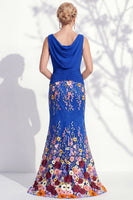 Load image into Gallery viewer, Green Floral Boat Neck Ruched Mermaid Long Mother of the Bride Dress