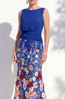 Load image into Gallery viewer, Green Floral Boat Neck Ruched Mermaid Long Mother of the Bride Dress
