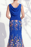 Load image into Gallery viewer, Green Floral Boat Neck Ruched Mermaid Long Mother of the Bride Dress