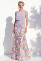Load image into Gallery viewer, Green Floral Boat Neck Ruched Mermaid Long Mother of the Bride Dress