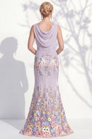 Load image into Gallery viewer, Green Floral Boat Neck Ruched Mermaid Long Mother of the Bride Dress
