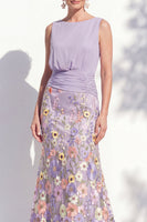 Load image into Gallery viewer, Green Floral Boat Neck Ruched Mermaid Long Mother of the Bride Dress