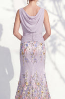 Load image into Gallery viewer, Green Floral Boat Neck Ruched Mermaid Long Mother of the Bride Dress