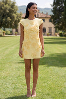 Load image into Gallery viewer, Butter Blue Floral Round Neck Short Homecoming Dress with Sleeves
