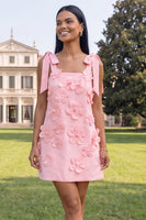 Load image into Gallery viewer, Lilac Thick Straps A Line Short Floral Homecoming Dress with Bows