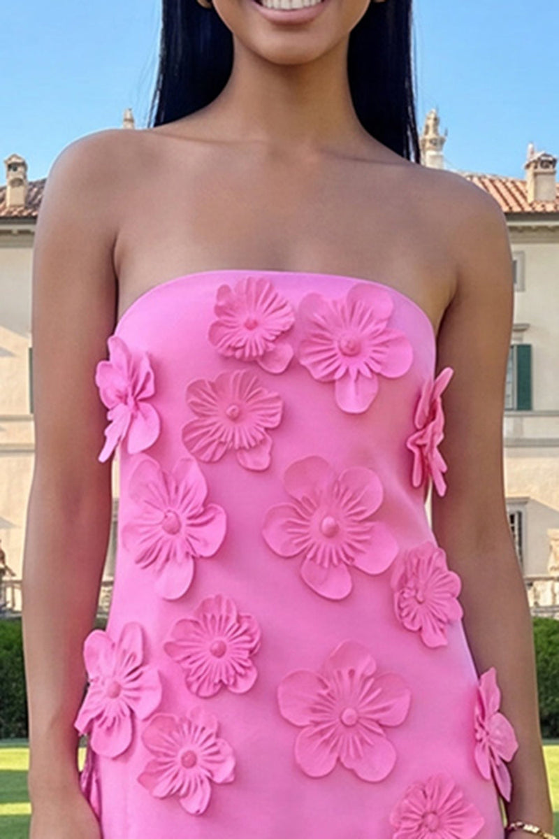 Load image into Gallery viewer, Hot Pink Floral Strapless Short Homecoming Dress