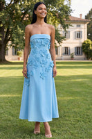 Load image into Gallery viewer, Yellow Strapless A Line Floral Maxi Formal Dress