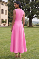 Load image into Gallery viewer, Hot Pink Round Neck A Line Floral Maxi Formal Dress