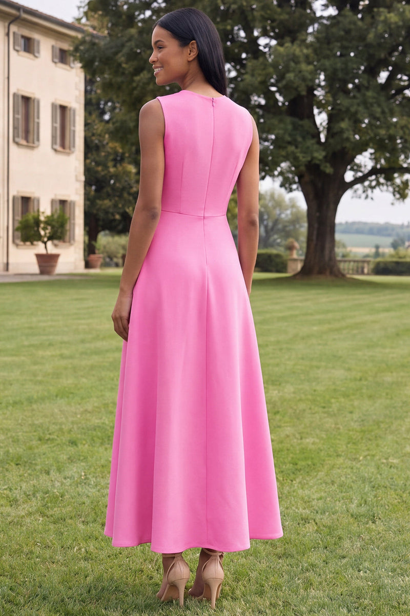 Load image into Gallery viewer, Hot Pink Round Neck A Line Floral Maxi Formal Dress