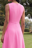 Load image into Gallery viewer, Hot Pink Round Neck A Line Floral Maxi Formal Dress