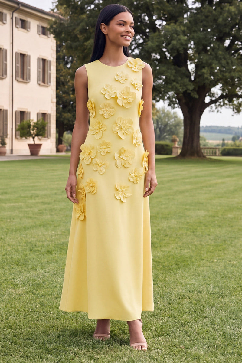 Load image into Gallery viewer, Hot Pink Round Neck A Line Floral Maxi Formal Dress