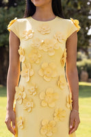 Load image into Gallery viewer, Butter Yellow Round Neck A Line Floral Long Formal Dress with Sleeves