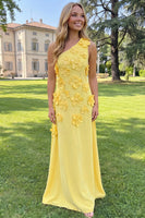 Load image into Gallery viewer, Yellow One Shoulder Floral Sheath Maxi Formal Dress