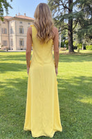 Load image into Gallery viewer, Yellow One Shoulder Floral Sheath Maxi Formal Dress