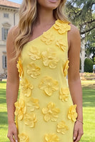 Load image into Gallery viewer, Yellow One Shoulder Floral Sheath Maxi Formal Dress