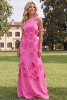 Load image into Gallery viewer, Hot Pink A Line Boat Neck Floral Maxi Formal Dress