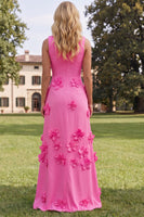 Load image into Gallery viewer, Hot Pink A Line Boat Neck Floral Maxi Formal Dress