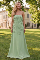 Load image into Gallery viewer, Sage Green Strapless A Line Floral Maxi Formal Dress