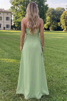 Load image into Gallery viewer, Sage Green Strapless A Line Floral Maxi Formal Dress