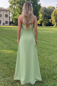 Sage Green Strapless A Line Floral Maxi Formal Dress