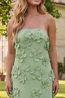Load image into Gallery viewer, Sage Green Strapless A Line Floral Maxi Formal Dress