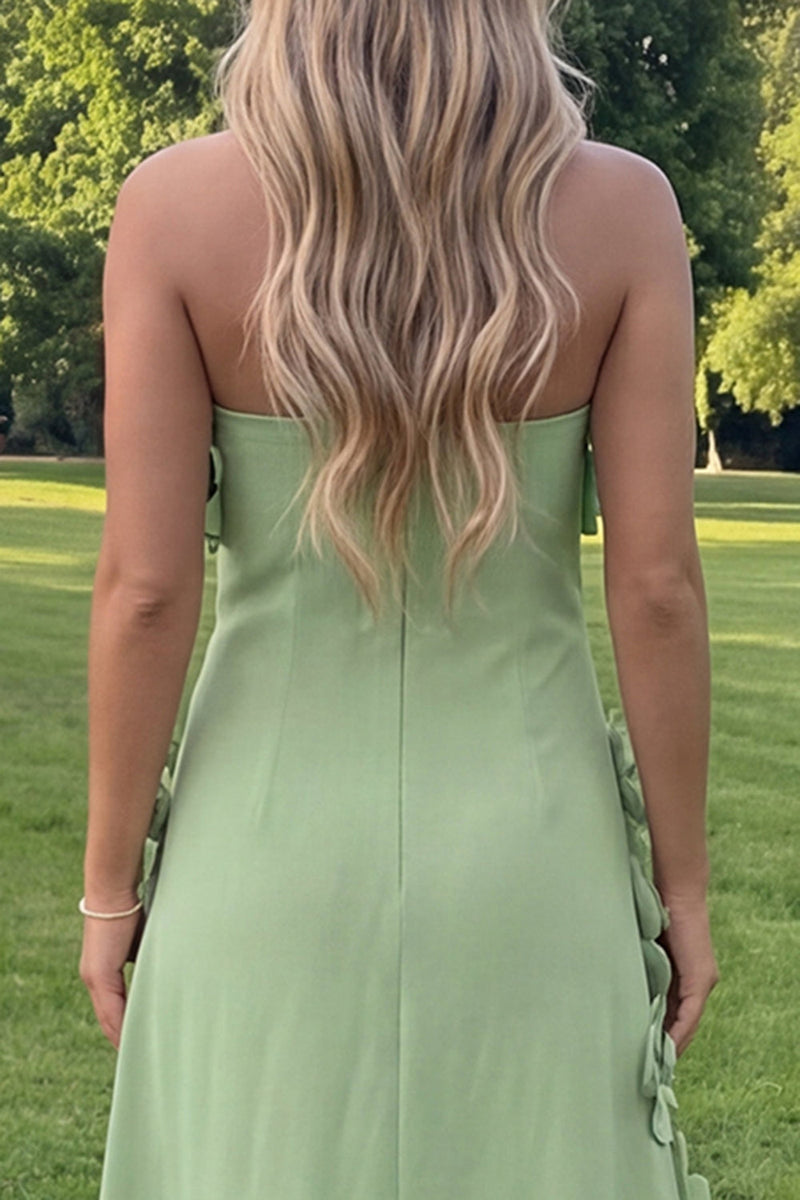 Load image into Gallery viewer, Sage Green Strapless A Line Floral Maxi Formal Dress