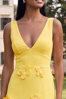 Load image into Gallery viewer, Butter Yellow V-Neck Floral Sheath Long Formal Dress