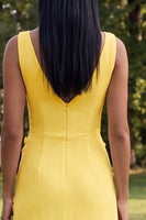 Load image into Gallery viewer, Butter Yellow V-Neck Floral Sheath Long Formal Dress